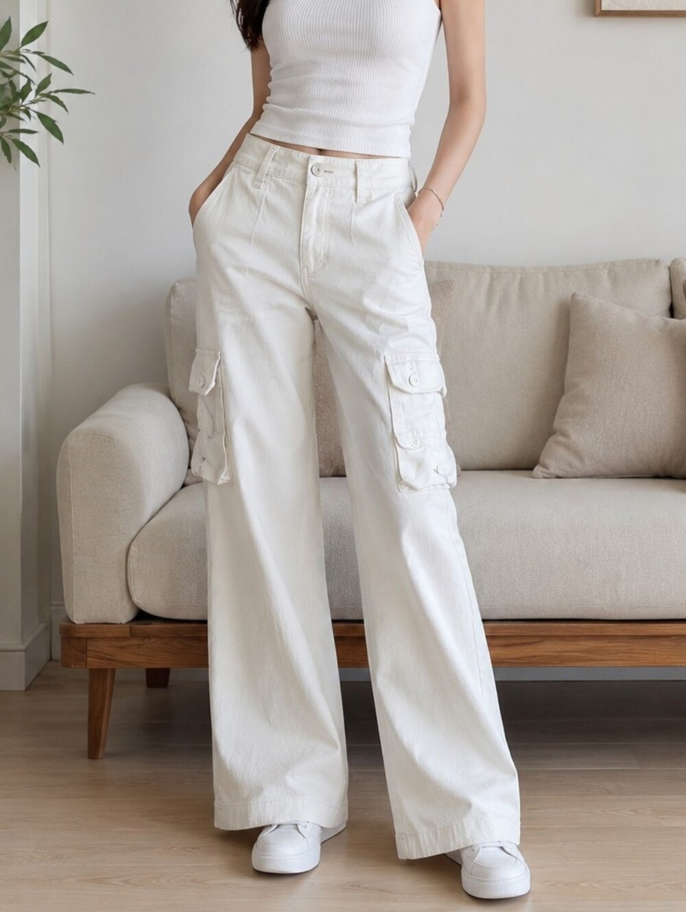 Arizona Jean Company White Cargo Flare Jeans
